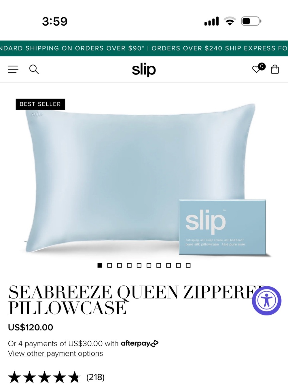 slip Seabreeze Silk Pillowcase - Light Blue